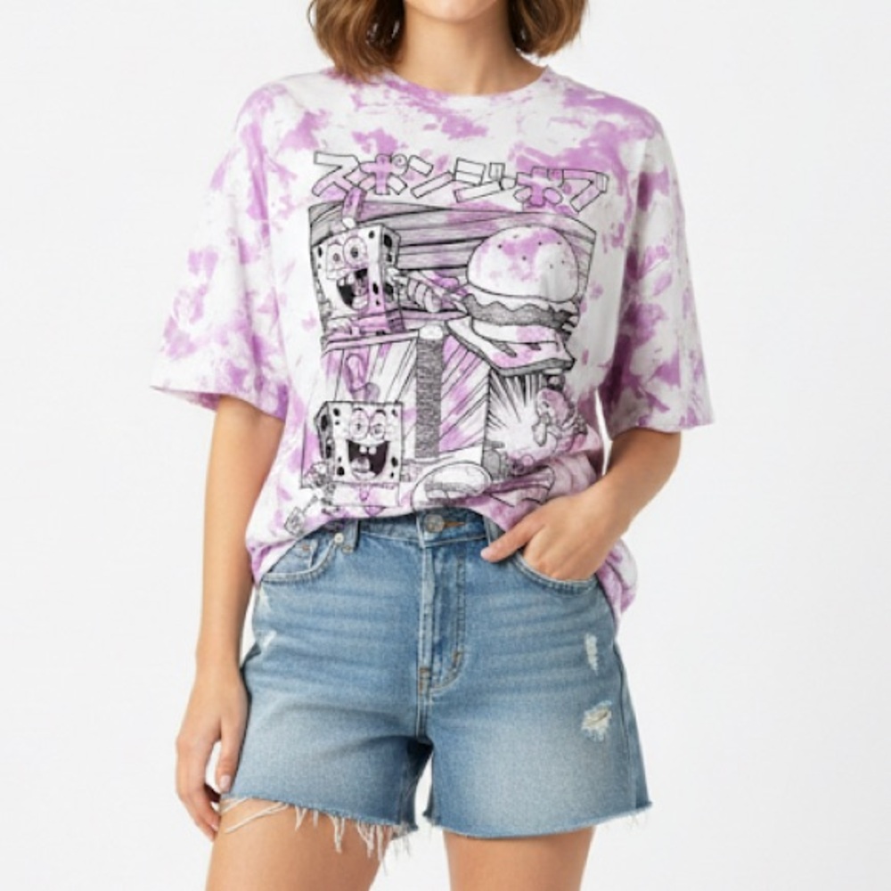SpongeBob SquarePants Japanese Tie Dye Purple Tshirt Top M